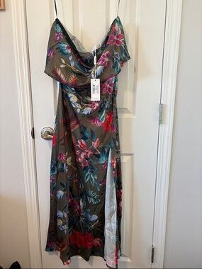Petal & Pup Olive Green Floral Cowl Maxi Dress